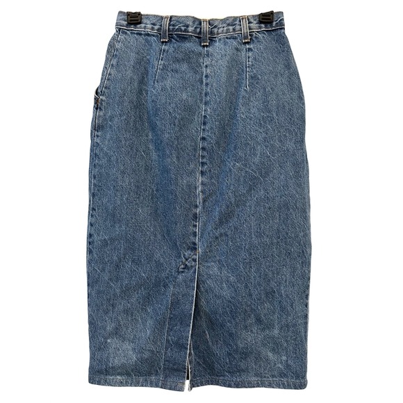 Vintage Vivaldi Jeanswear Women's Denim Maxi Skirt Blue Size 10 Back Slit USA - Picture 3 of 6